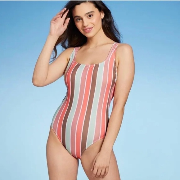 KONA SOL Scoop Neck Medium Coverage Striped One Piece Swimsuit Sz  XL - Picture 1 of 6